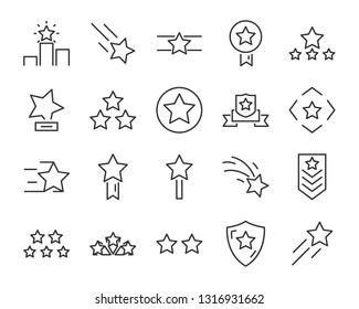 set of award line icons, such as star, champion, prize, acheivement, winner, trophy, glory, certificate
