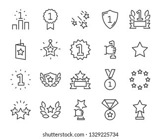 set of award line icons, such as star, champion, prize, achievement, winner, trophy, glory, certificate