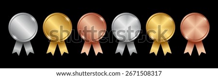 Set of award medals. Gold, silver and bronze medals isolated on black background.