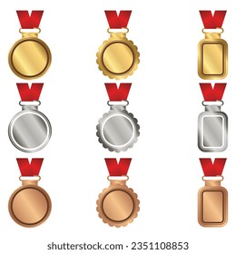 Set Of Award Medals Transparent Background With Gradient Mesh, Vector Illustration.
Gold, silver and bronze winner medals.
