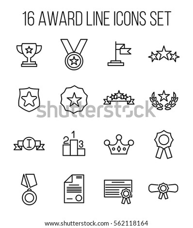 Set of award in modern thin line style. High quality black outline achievement symbols for web site design and mobile apps. Simple award pictograms on a white background.