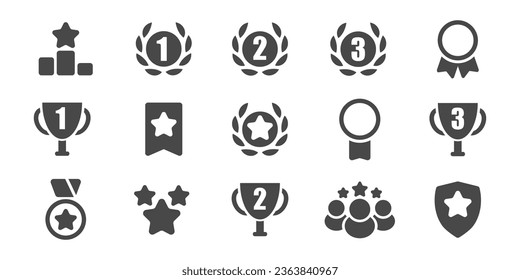 Set with award, award with number 1, 2, 3, trophy cup, trophy cup with star winner medal, trophy star, user with rating vector icon 