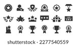 Set with award, award with number 1, one, trophy cup, trophy cup with star winner medal, trophy star, user with rating vector icon 