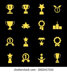 Juego con premio, premio con número 1, uno, trofeo cup, trofeo cup con medalla ganadora estrella, trofeo star, usuario con icono de vector de clasificación 