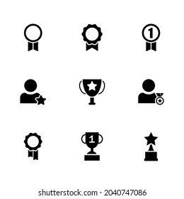Set with award, award with number 1, one, trophy cup, trophy cup with star winner medal, trophy star vector icons set