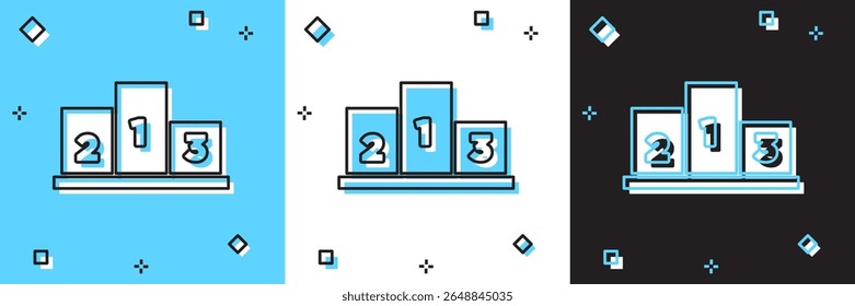 Set Award over sports winner podium icon isolated on blue and white, black background.  Vector