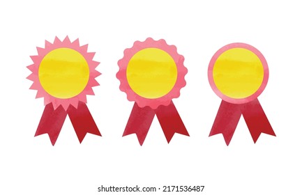 Set of award ribbon clipart. Simple award ribbon watercolor style watercolor style vector illustration isolated on white background. Rosette set. Graduation and Anniversary ribbon cartoon concept