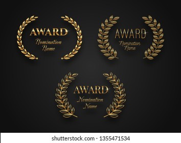 Set of award sign with laurel wreath -  isolated on black background. Award sign vector set.