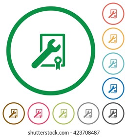 Set of Award winning support color round outlined flat icons on white background