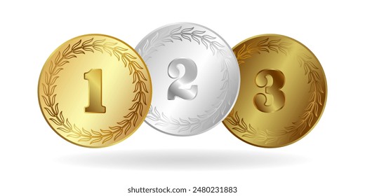 A set of awards for 1st, 2nd and 3rd places. 3 D. Vector illustration.