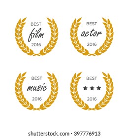 Set of awards for best. Black color film award wreaths isolated on the white background.