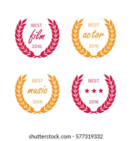 Set of awards for best. Black color film award wreaths isolated. Awards vector