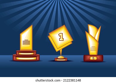 set of awards gold trophies
