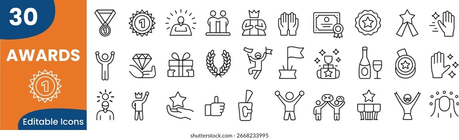 Conjunto de iconos de premios en la Ilustración vectorial de estilo lineal de moda 