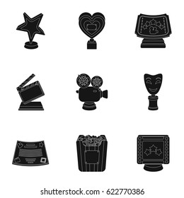 A set of awards for the movie viewings. awards to the Director, the actor. icon in set collection on black style vector symbol stock illustration.