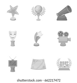 A set of awards for the movie viewings. Gold, silver and bronze awards to the Director, the actor. Moovie awards icon in set collection on monochrome style vector symbol stock illustration.