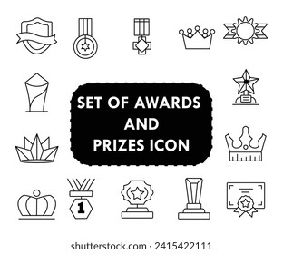 Set of awards and prizes icon line style. Contains such Icons as winner, cups, medals, badges trophy best top and more