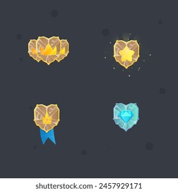 Set Of Awards Reward Game UI Heraldic Crest Gem Brown Golden Frame Vector Design