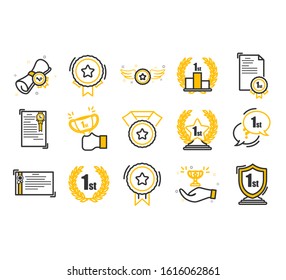 Set of Awards Vector Icons.  Glory shield, prize winner, rank star, outline icon design. 