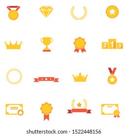 Set of Awards Vector Icons. Golden reward and gold trophy for championship. Vector illustration