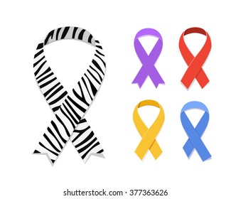 Set of awareness ribbon symbol concept. Vector flat illustration