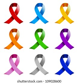 Set of awareness ribbons.
