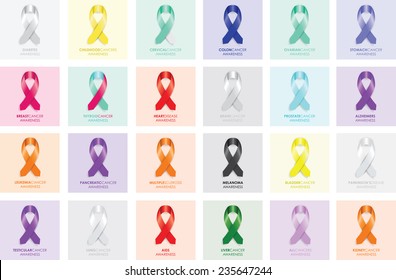 set of awareness ribbons