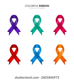 Set of awareness ribbons in different colors