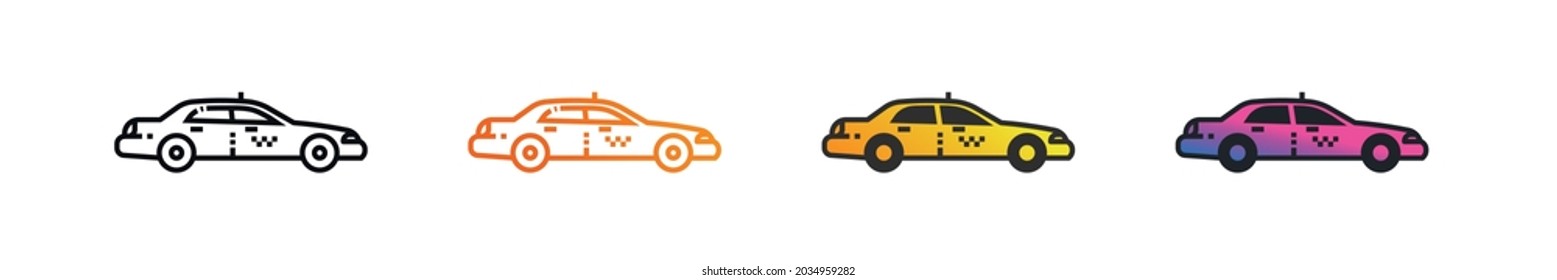 Juego de impresionante contorno vectorial de los taxis, estilo de gradiente e iconos rellenos de negro