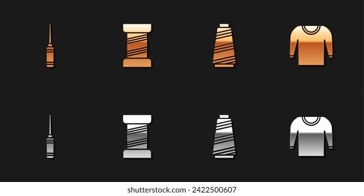 Set Awl tool, Sewing thread,  and Sweater icon. Vector