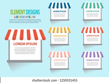 A set of awning with a board space for your text and market advertising, Vector layout