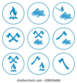 Set of the ax and campfire icons. Flat Vector illustration
