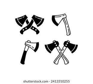 set of axe garden tool equipment icon vector design simple flat illustration element object collections