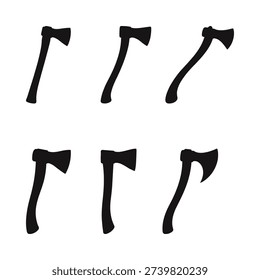 Set of axe and hatchet silhouettes in different shapes isolated on white background. Perfect for woodworking, camping, survival and lumberjack themed designs.