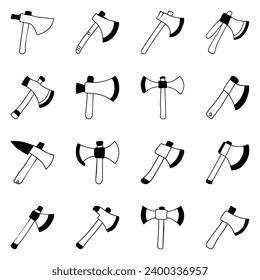 Set of axe icon. Hand drawn doodle vector design.