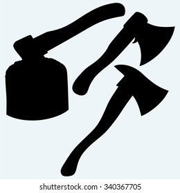 Set axe. Isolated on blue background. Vector silhouettes