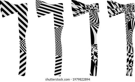 conjunto de ejes con patrones en el estilo de op art herramienta nítida para talar árboles icono para la industria