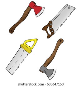 Set of axes and saws. Vector illustration.
