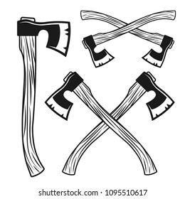 Set of axes vector objects or design elements in vintage style isolated on white background