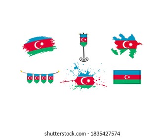 set azerbaijan flag on white background in vector illustration