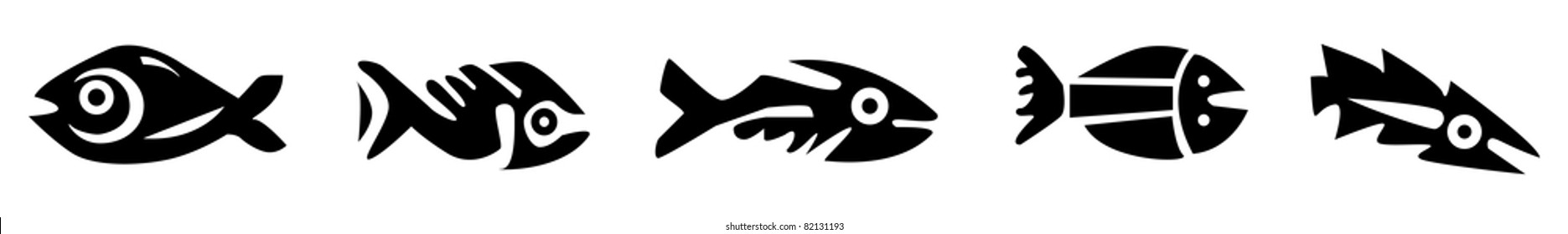 set of aztec fishes in black and white