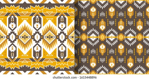 Set of Aztec geometric seamless patterns. Native American Southwest prints. Ethnic design wallpaper, fabric, cover, textile, rug, blanket.