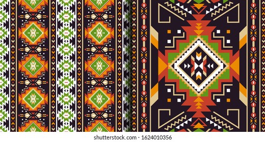 Set of Aztec geometric seamless patterns. Native American Southwest prints. Ethnic design wallpaper, fabric, cover, textile, rug, blanket.