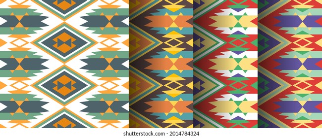 Set of Aztec geometric seamless patterns. Native American Southwest prints. Ethnic design wallpaper, fabric, cover, textile, rug, blanket.