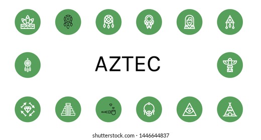 Set of aztec icons such as Native american, Dreamcatcher, Boho, Mayan pyramid, Pipe of peace, Amulet, Freemasonry, Teepee, Totem , aztec
