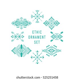 Set of Aztec style ornaments and arrows. American indian ornamental pattern design collection. Tribal decorative templates. Ethnic ornamentation. EPS 10 vector. Isolated on the white background.