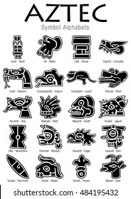 Set of Aztec Symbol Alphabets in black color on white background