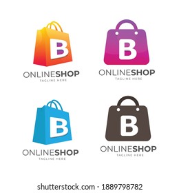 set of b letter gradation logo design templates and shopping bags, logo designs for online shop