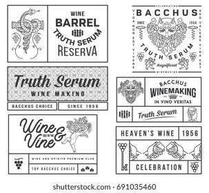 Set B of wine badges and icons for any use black on white
