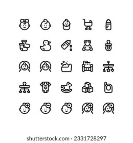 Set of babe baby outline style icon and illustration - vector
